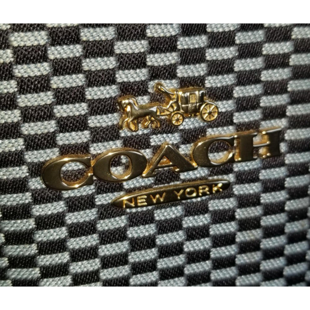 Womens Purse-COACH-'Midnight Blue' Leather 'Ava Tote' w/ Jacquard Legacy Print - Picture 8 of 9